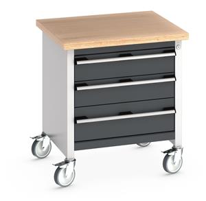 Bott Cubio Mobile Storage Workbench 750mm wide x 750mm Deep x 840mm high supplied with a Multiplex (layered beech ply) worktop and 3 integral drawers (2 x 150mm & 1 x 200mm high).... 750mm Wide Storage Benches